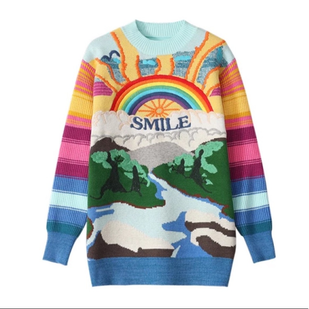 SMILE Oversized Embroidered Knitted Pullover Sweater